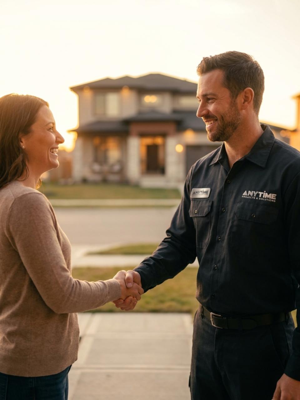 An Anytime Projects service representative following up with a satisfied homeowner